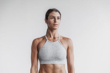 Nobull Halter Plush Heather Women's Sports Bras White | Australia (GM0281)